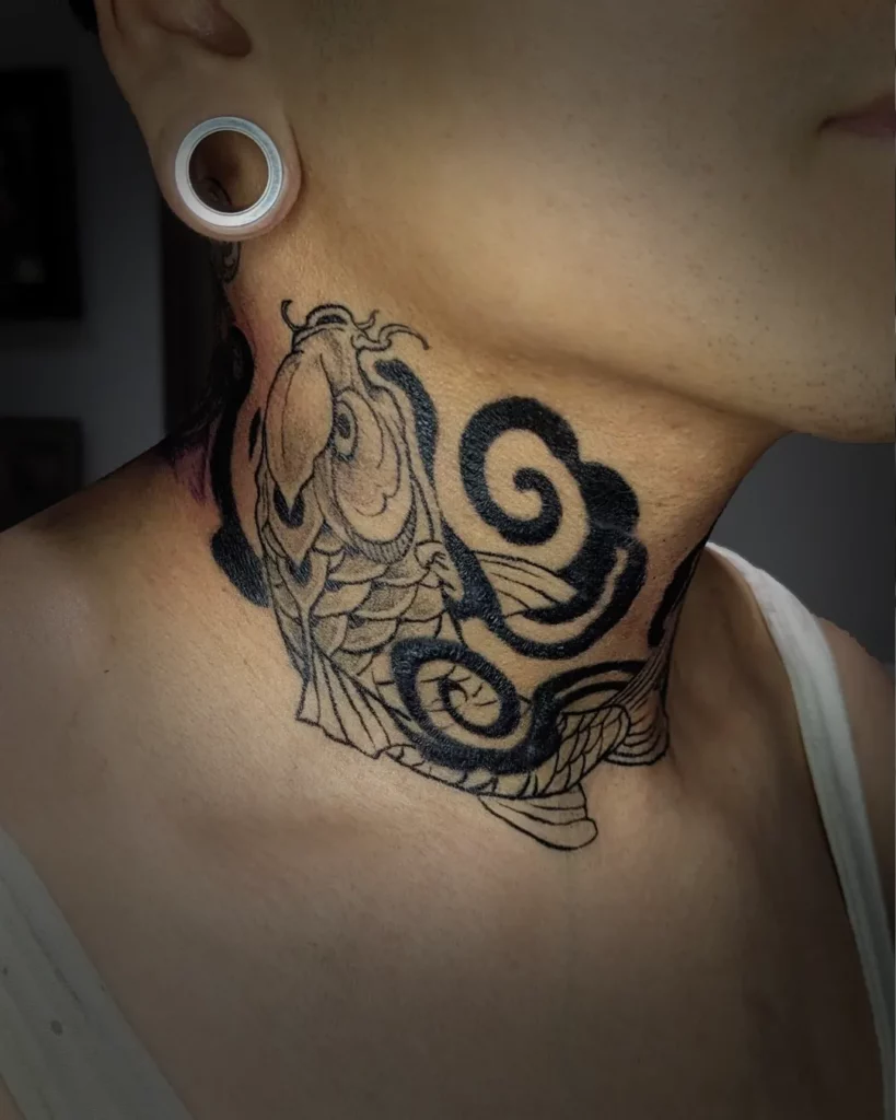 spintattoo lyon brignais japonais koï cou