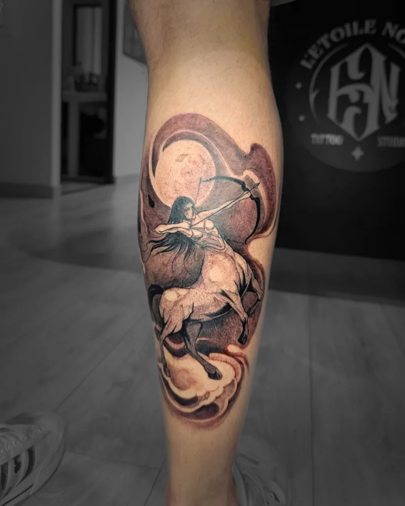 Spintattoo-tatouage-Lyon-Brignais réalisme sagitaire mollet