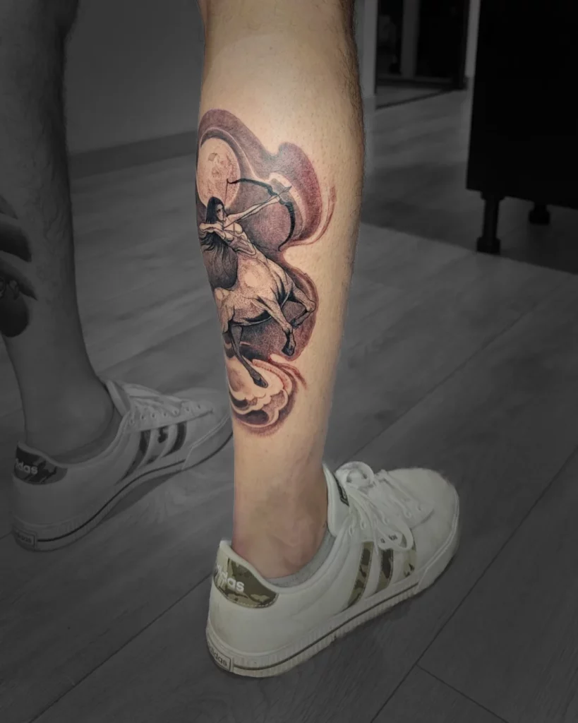 Spintattoo-tatouage-Lyon-Brignais réalisme sagitaire mollet