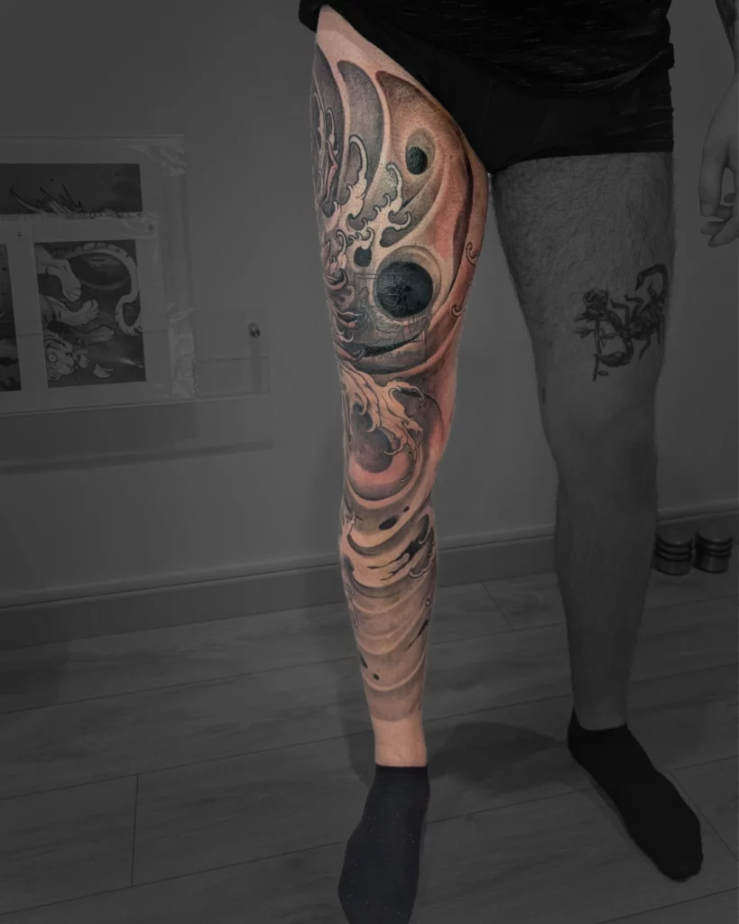 Spintattoo tatouage Lyon Brignais japonais full leg Chrysanthème Cover