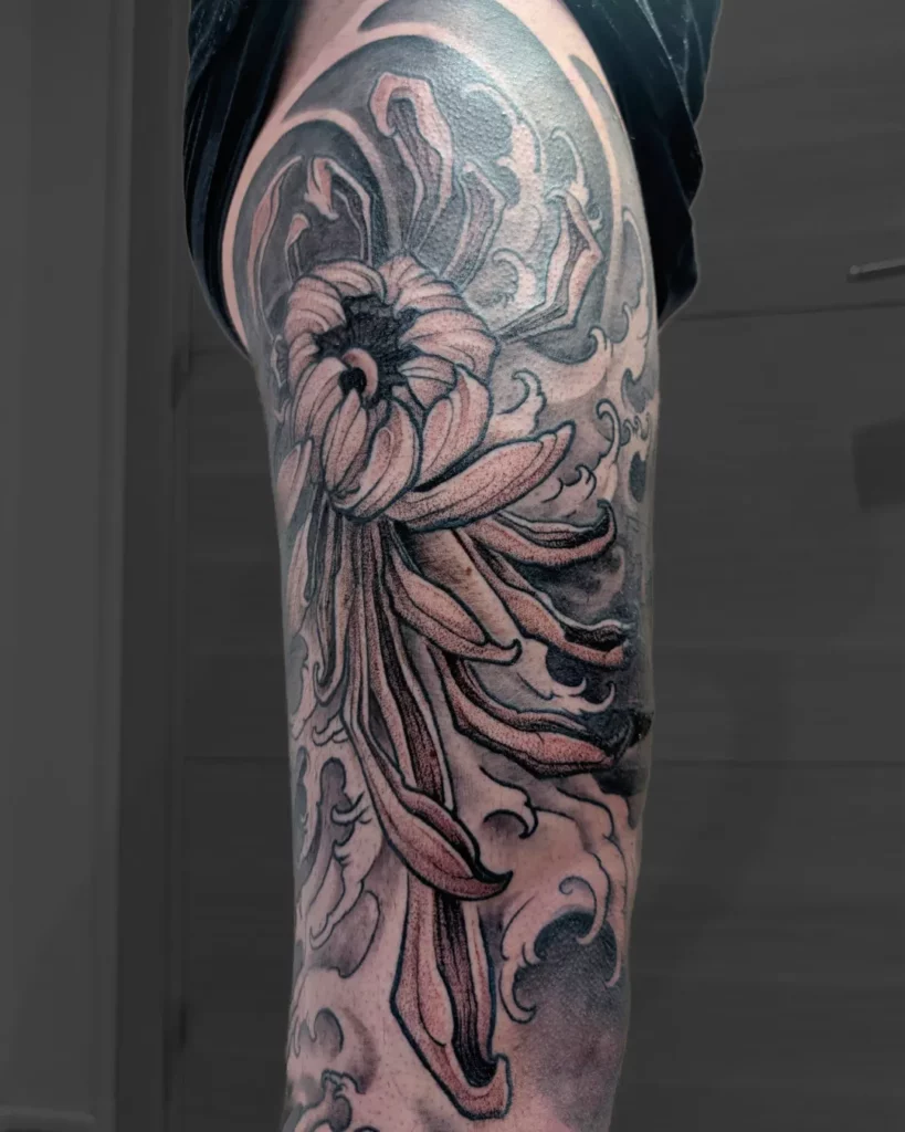 Spintattoo tatouage Lyon Brignais japonais full leg Chrysanthème
