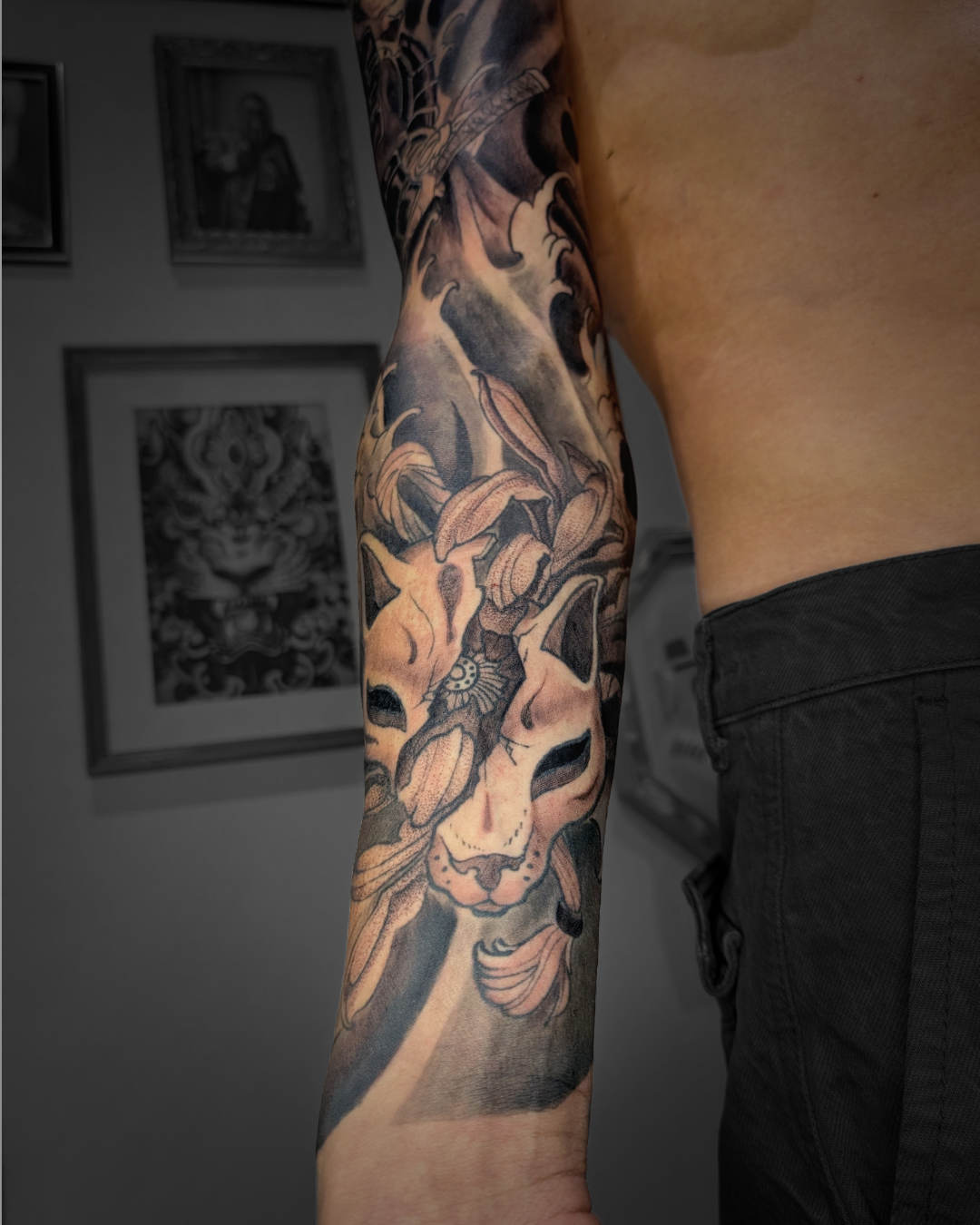 Spintattoo tatouage Lyon Brignais japonais samouraï chat Kitsune