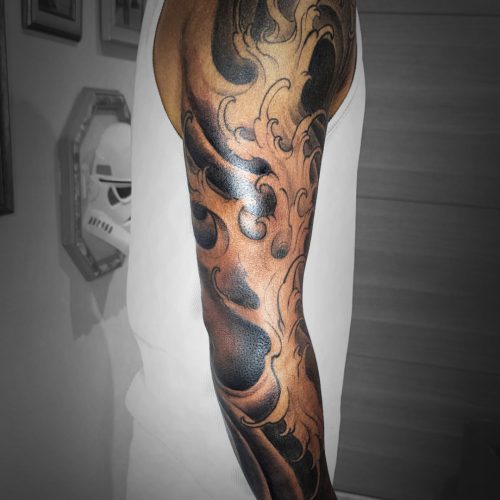 Spintattoo tatouage Lyon Brignais japonais full sleeve finger waves